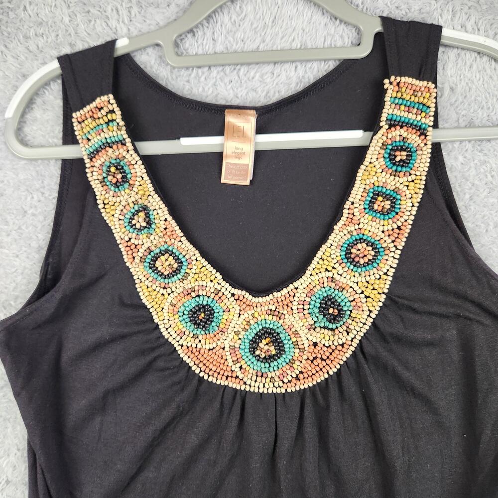 Vintage Long Elegant Legs Tank Top Womens Medium Black Beaded Boho Tunic 90s USA